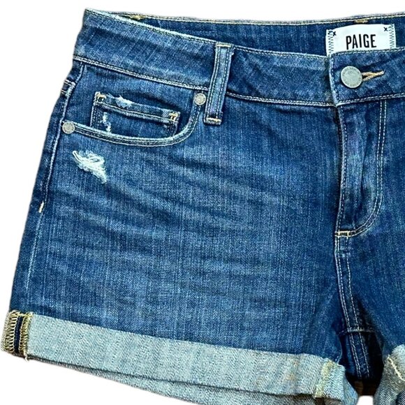 PAIGE Distressed Cuffed Cut Off Denim Jean 3" Shorts Size 27 - Picture 2 of 8